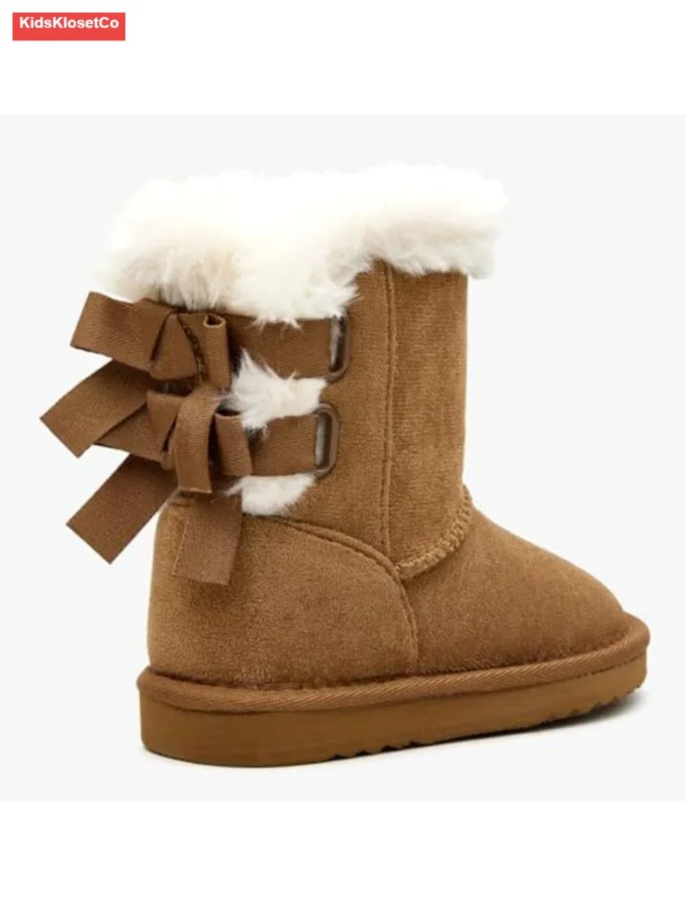 Girls Winter Snow Boots Faux Fur Slip-On with Bow, Calf High